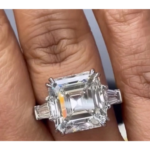 5Ct Asscher Cut Platinum Plated S925 Simulated Diamond Ring | Size 10 NEW - Picture 6 of 12